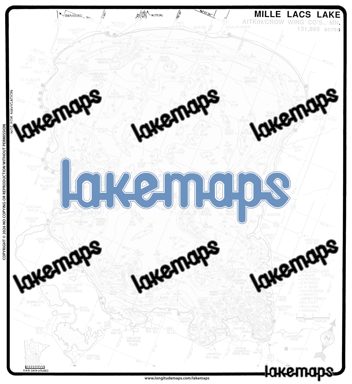 Aitkin County, MN - MILLE LACS -North and South - Lakemap - 10121