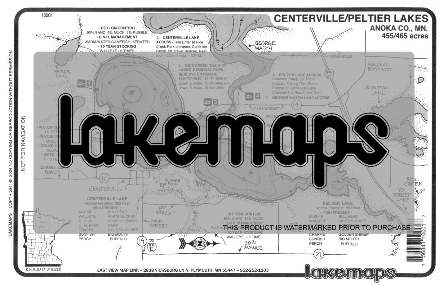 Anoka County, MN - CENTERVILLE / Peltier - Lakemap - 10201