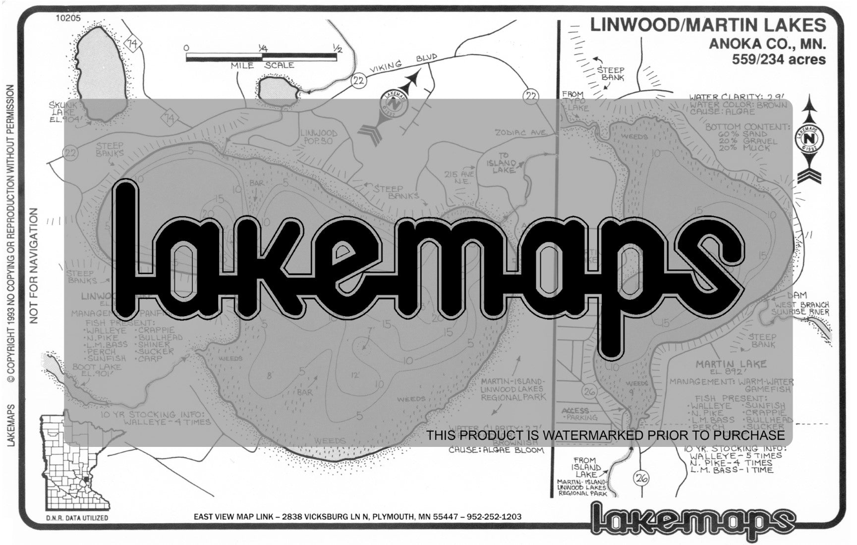 Anoka County, MN - LINWOOD / Martin - Lakemap - 10205