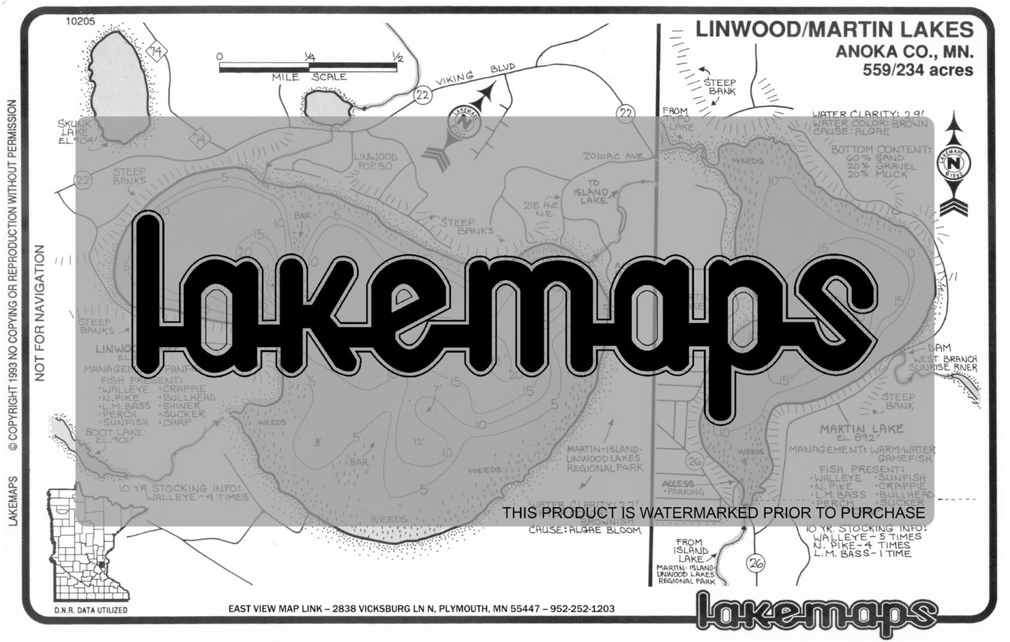 Anoka County, MN - LINWOOD / Martin - Lakemap - 10205