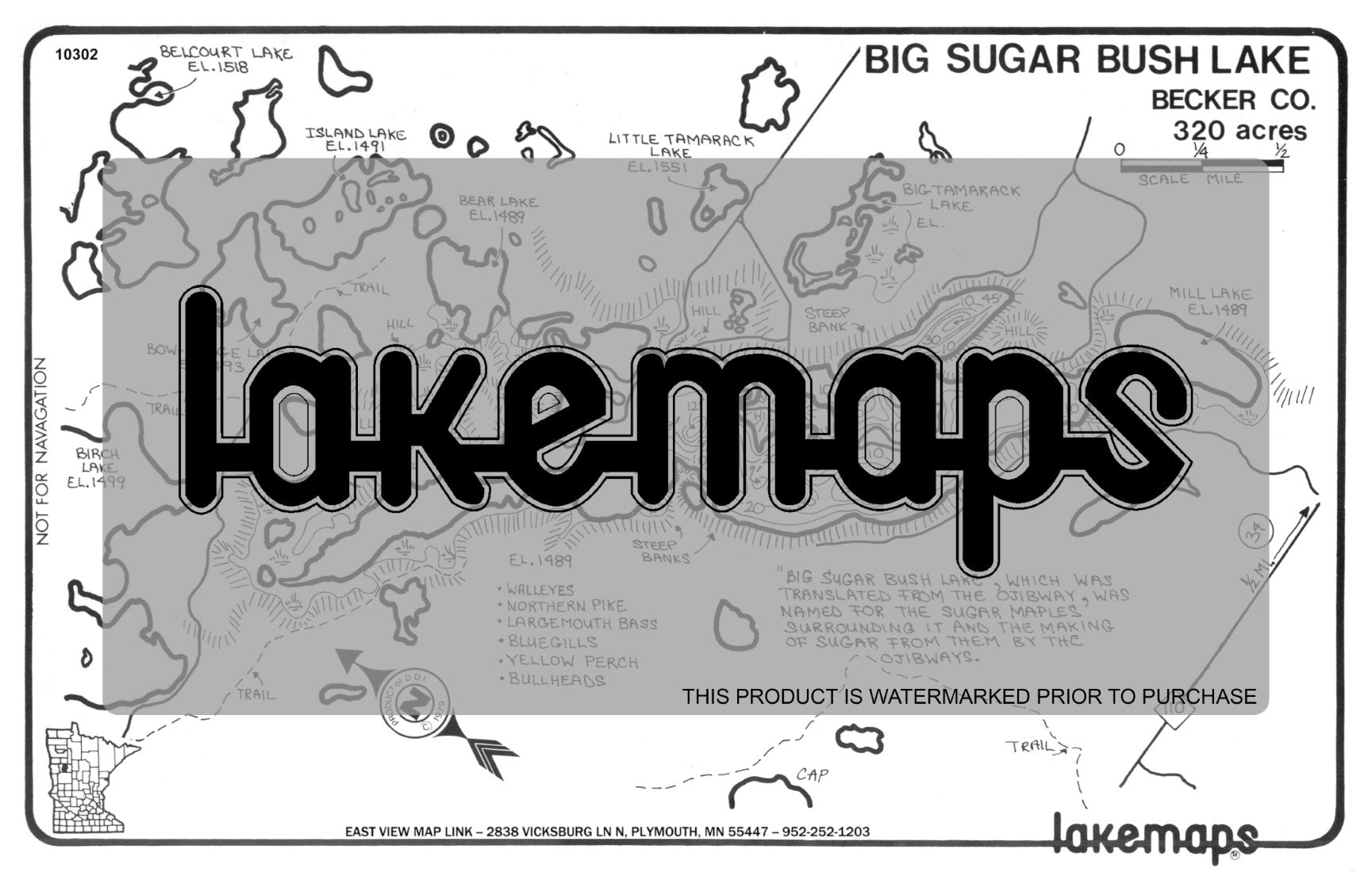 Becker County, MN - BIG SUGAR BUSH - Lakemap - 10302