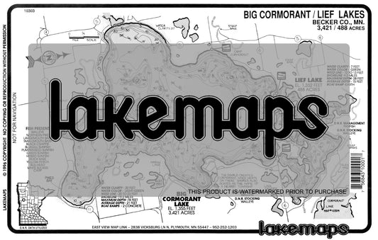 Becker County, MN - CORMORANT, Big / Lief - Lakemap - 10303