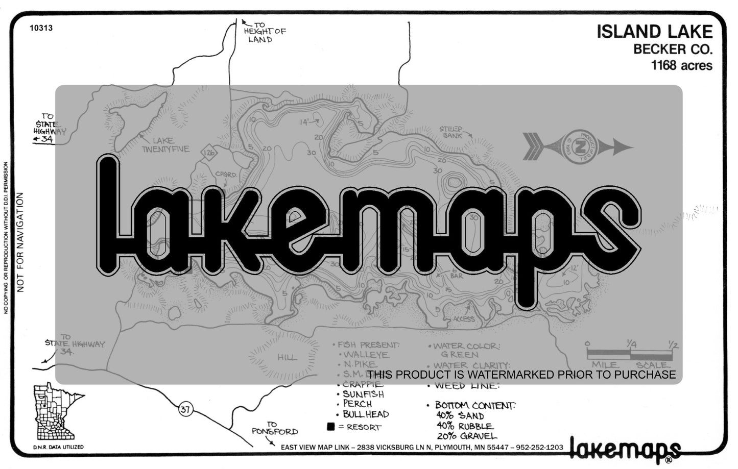 Becker County, MN - ISLAND - Lakemap - 10313