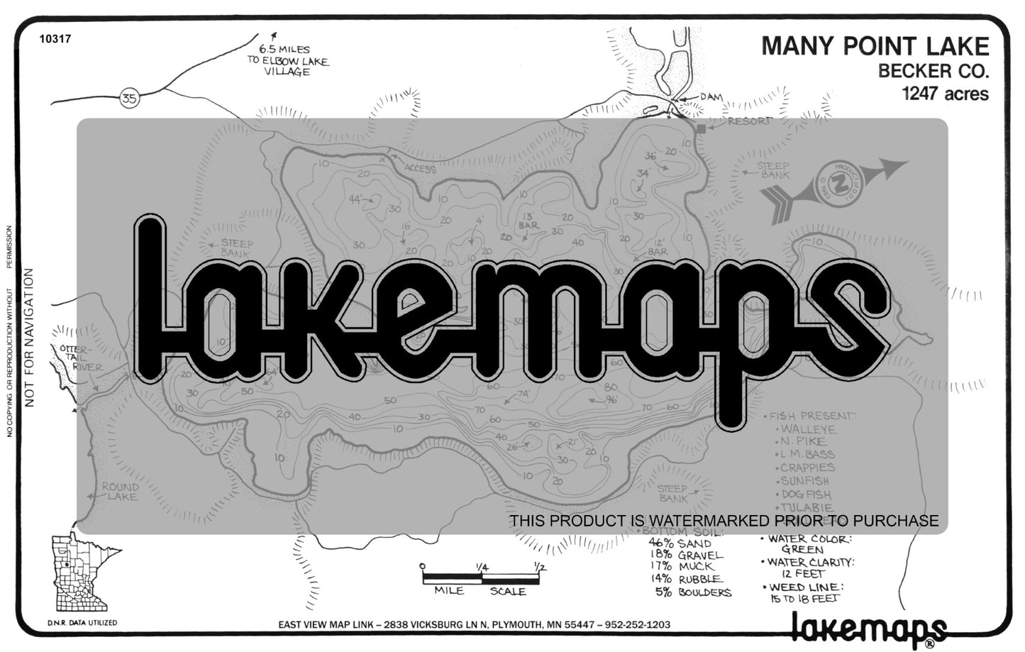 Becker County, MN - MANY POINT - Lakemap - 10317