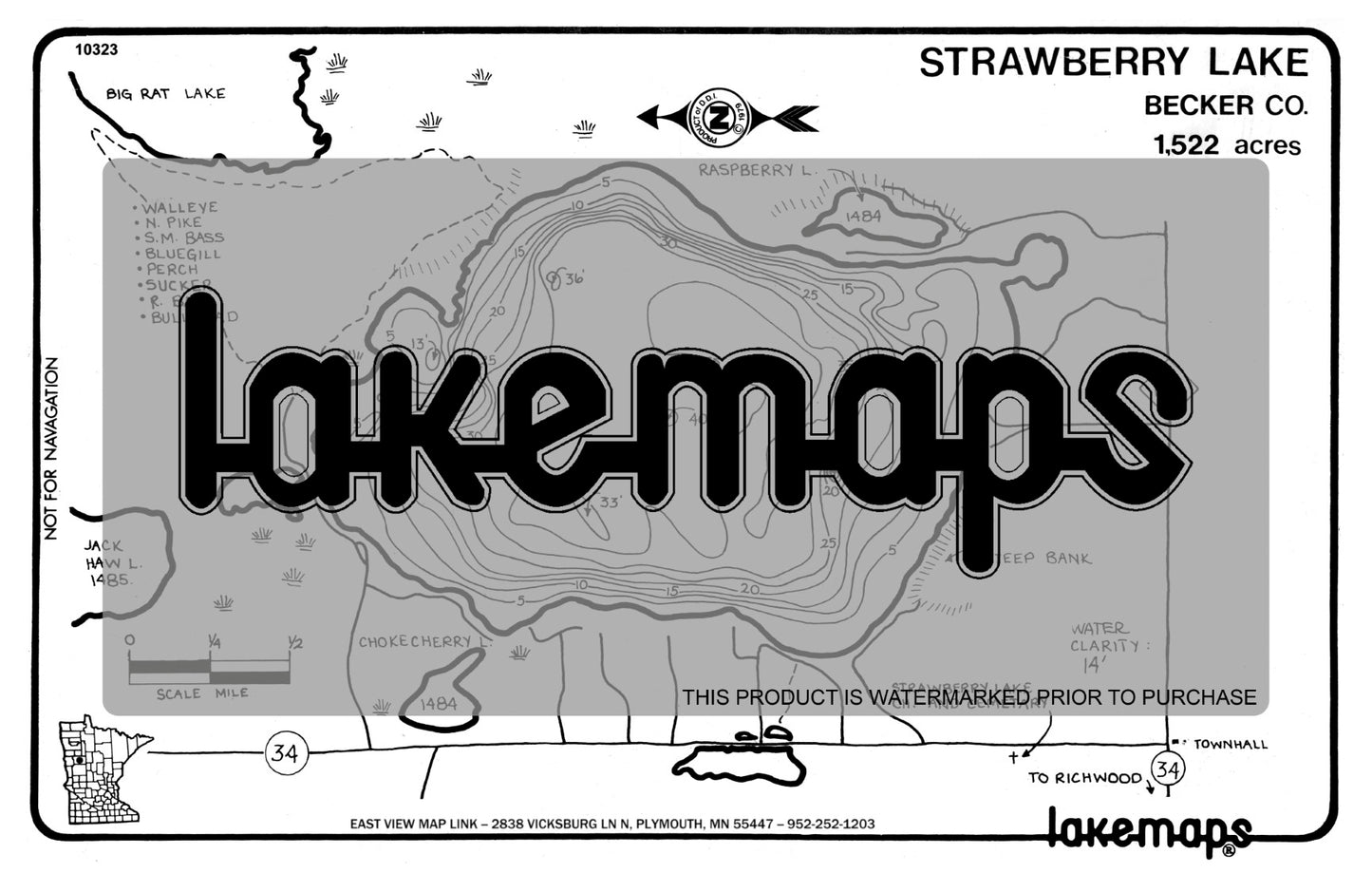 Becker County, MN - STRAWBERRY - Lakemap - 10323