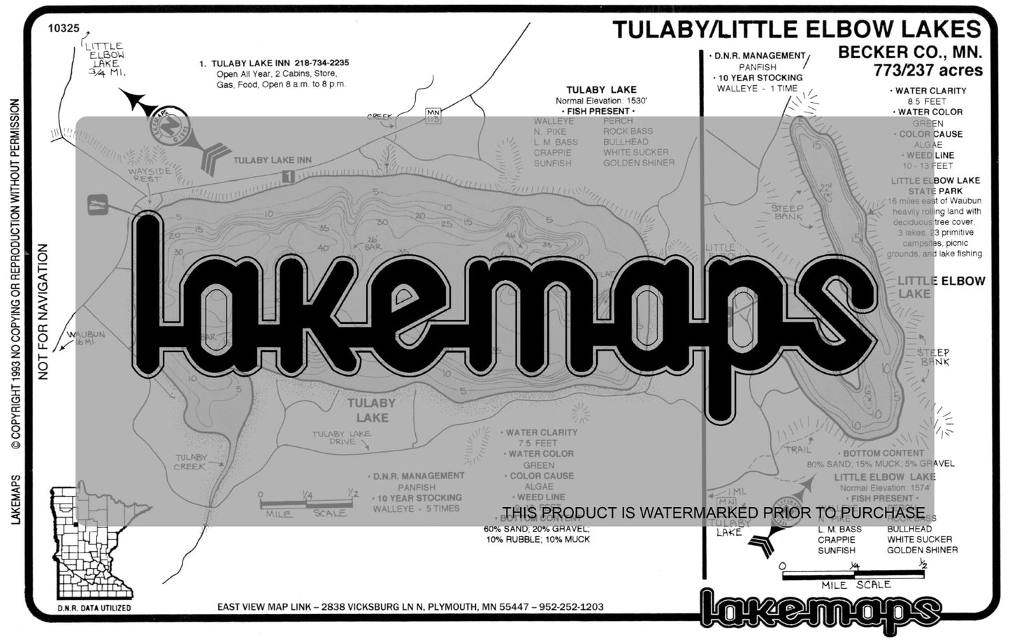 Becker County, MN - TULABY / Little Elbow - Lakemap - 10325