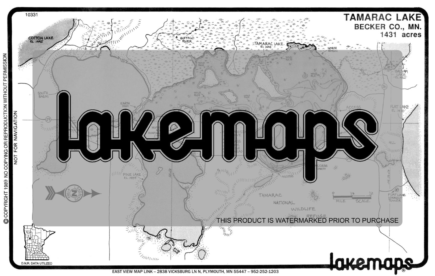 Becker County, MN - TAMARAC - Lakemap - 10331