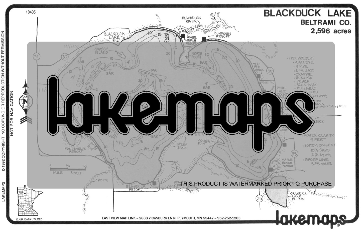 Beltrami County, MN - BLACK DUCK - Lakemap - 10405