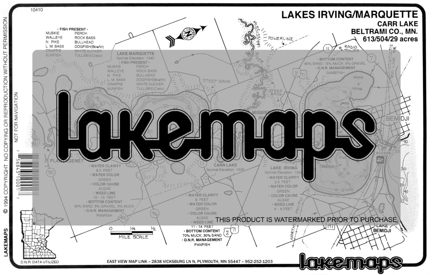 Beltrami County, MN - IRVING / Marquette - Lakemap - 10410