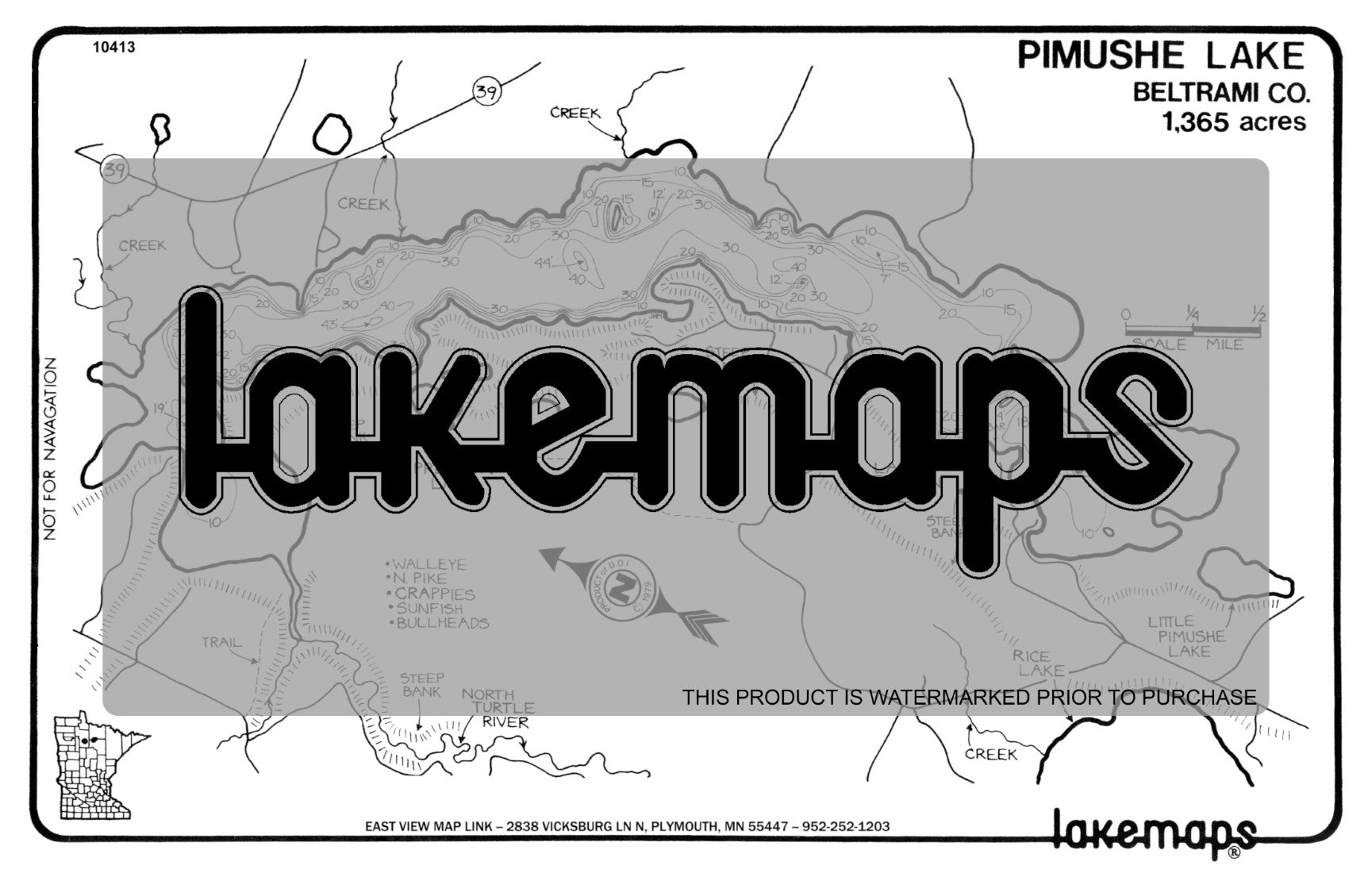 Beltrami County, MN - PIMUSHE - Lakemap - 10413