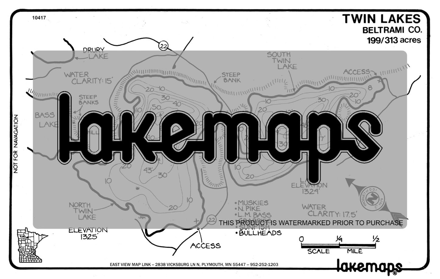 Beltrami County, MN - TWIN, North / South - Lakemap - 10417