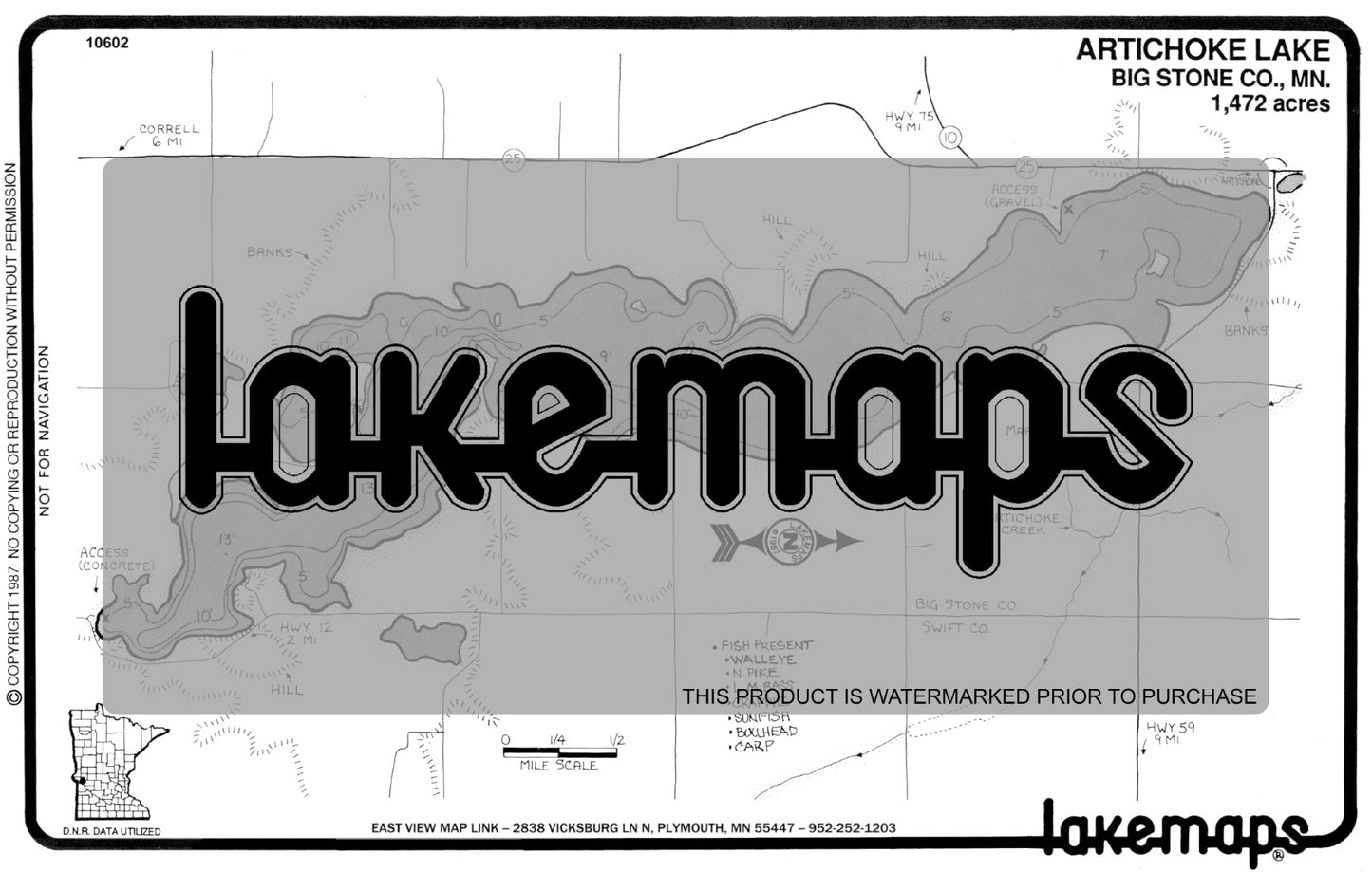 Big Stone County, MN - ARTICHOKE - Lakemap - 10602