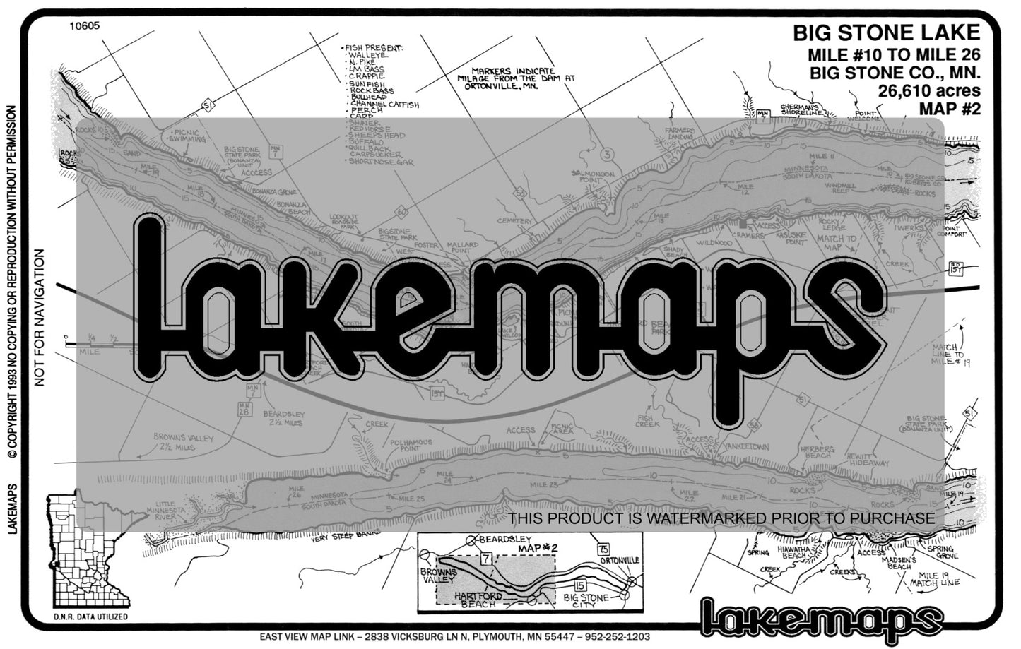 Big Stone County, MN - Big Stone Lake -map 2  Mile #10 to mile #26 - Lakemap - 10605