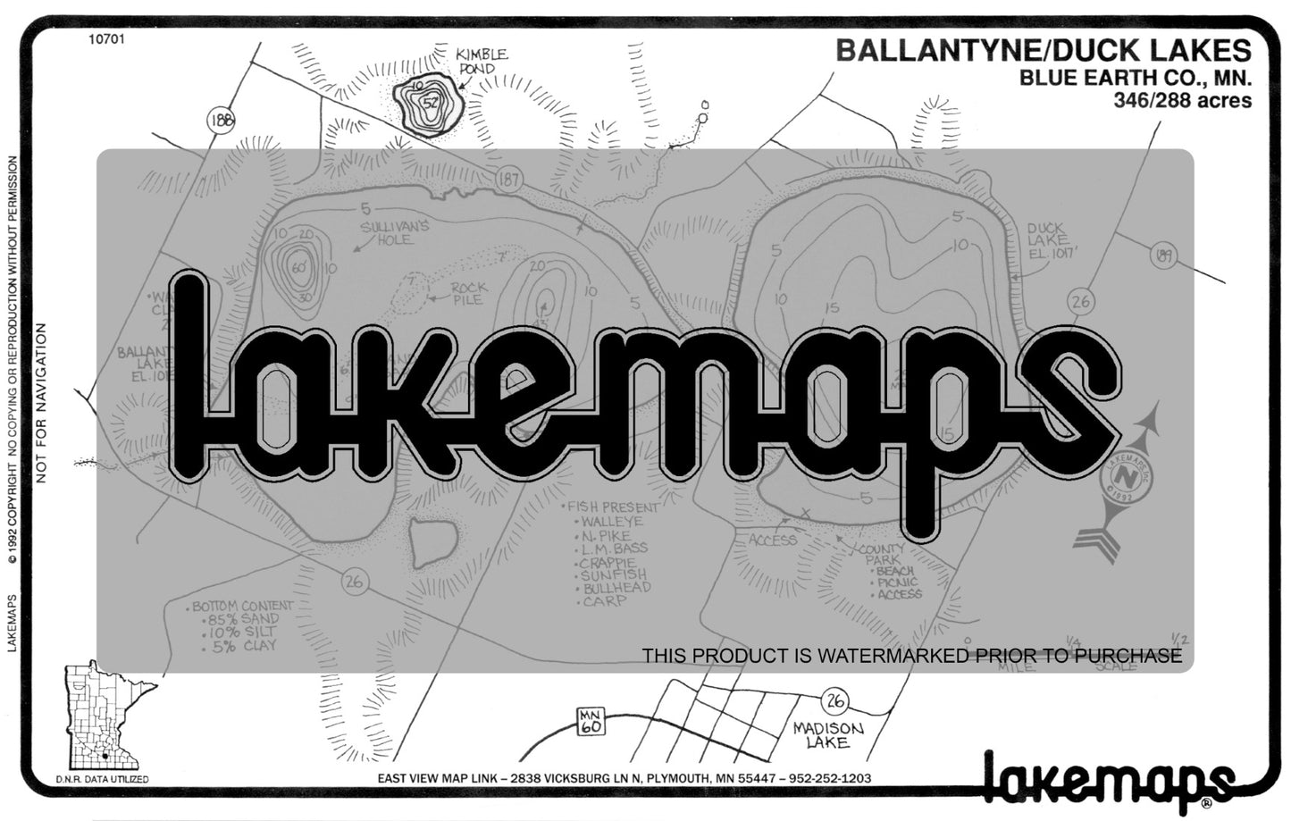 Blue Earth County, MN - BALLANTYNE / Duck - Lakemap - 10701