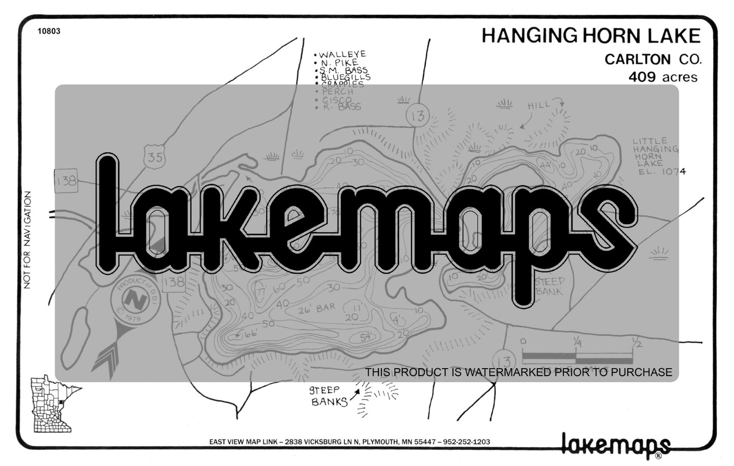 Cartlon County, MN - HANGING HORN - Lakemap - 10803