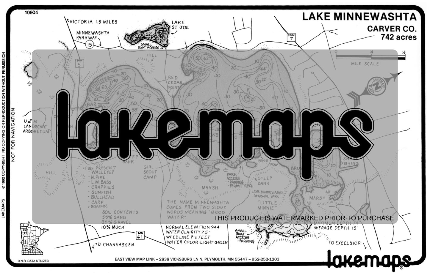 Carver County, MN - MINNEWASHTA - Lakemap - 10904