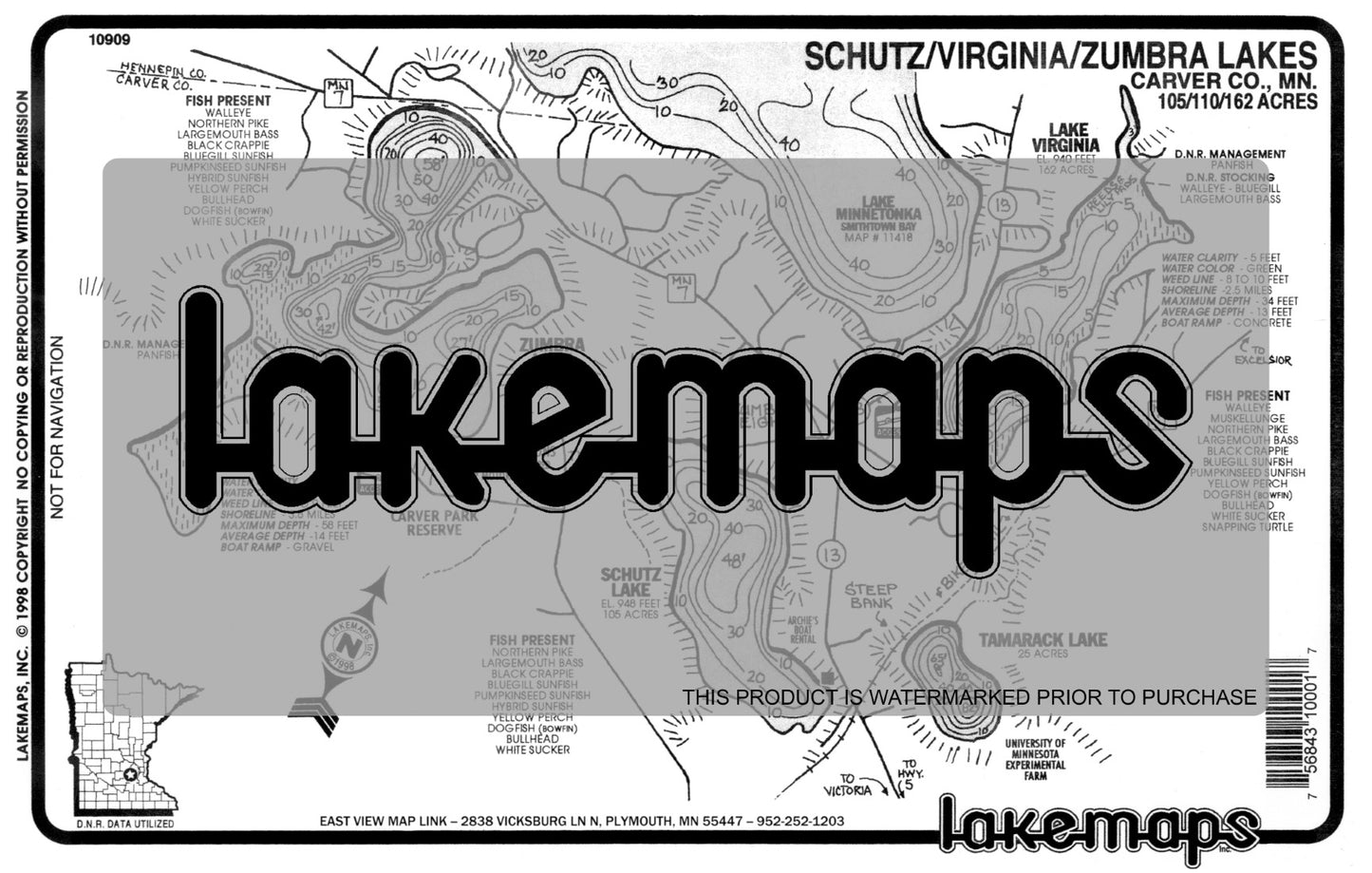 Carver County, MN - ZUMBRA /  Shutz / Virginia - Lakemap - 10909