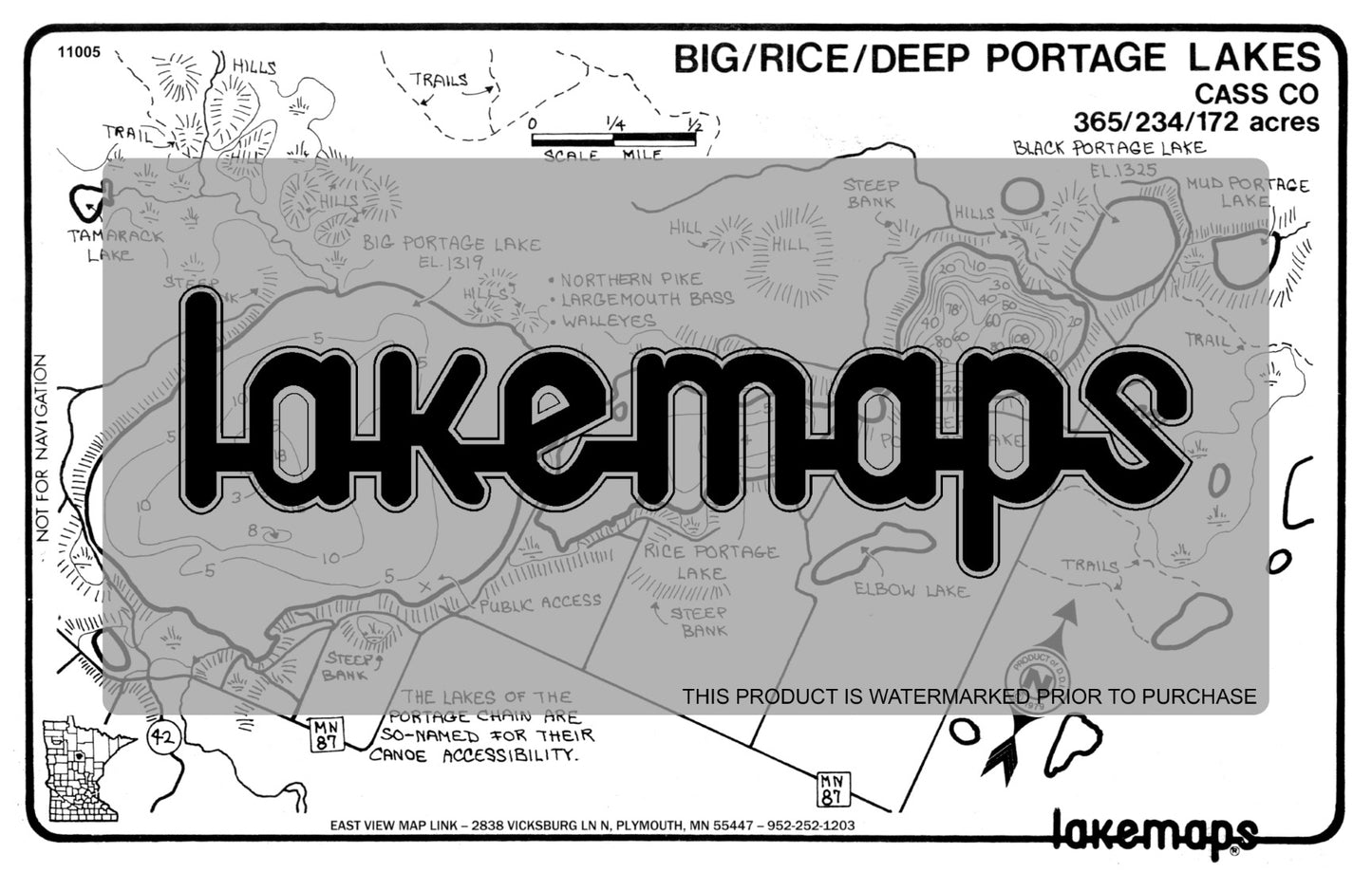 Cass County, MN - BIG / Rice /  Deep Portage - Lakemap - 11005