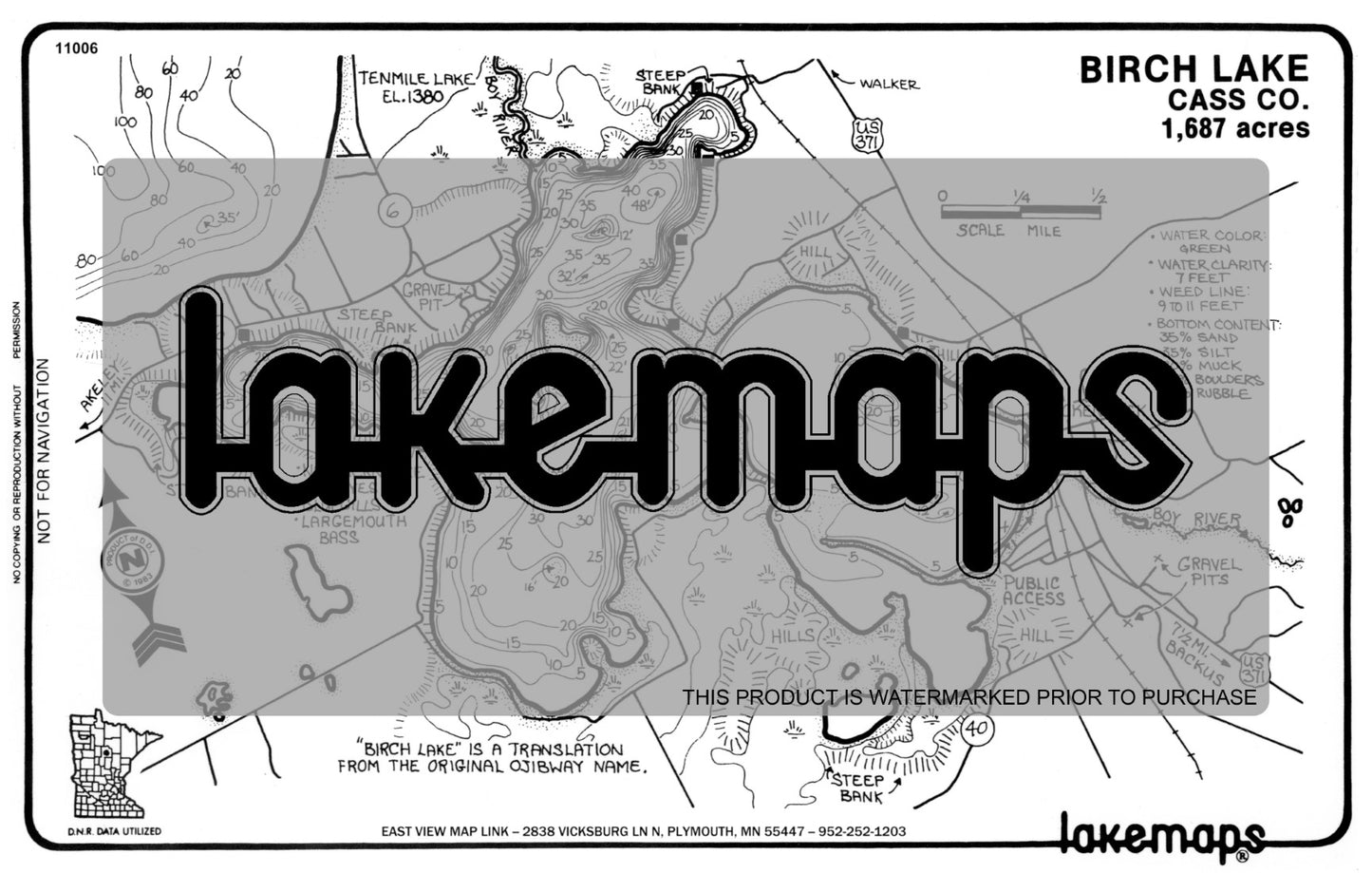 Cass County, MN - BIRCH (Near Hackensack) - Lakemap - 11006