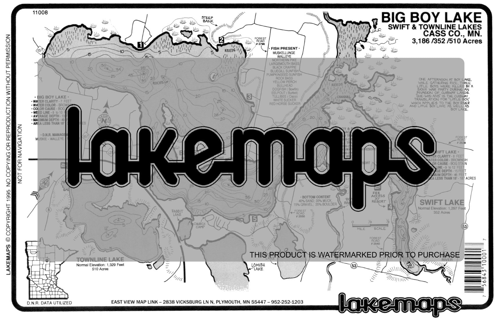 Cass County, MN - BOY /  Swift / Townline - Lakemap - 11008