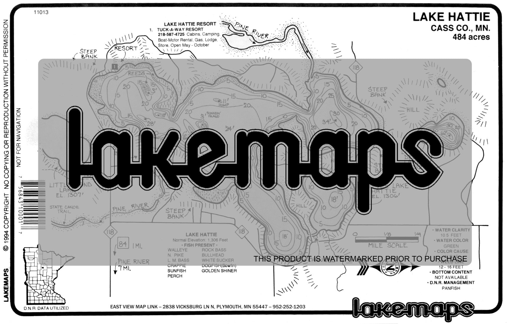 Cass County, MN - HATTIE / Little Hattie / Little Deep - Lakemap - 11013
