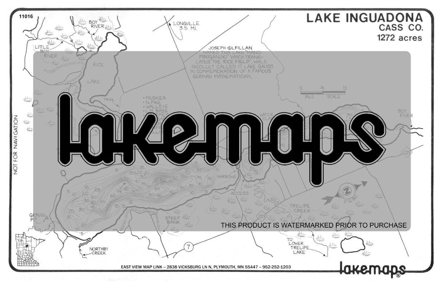 Cass County, MN - INGUADONA / Rice - Lakemap - 11016