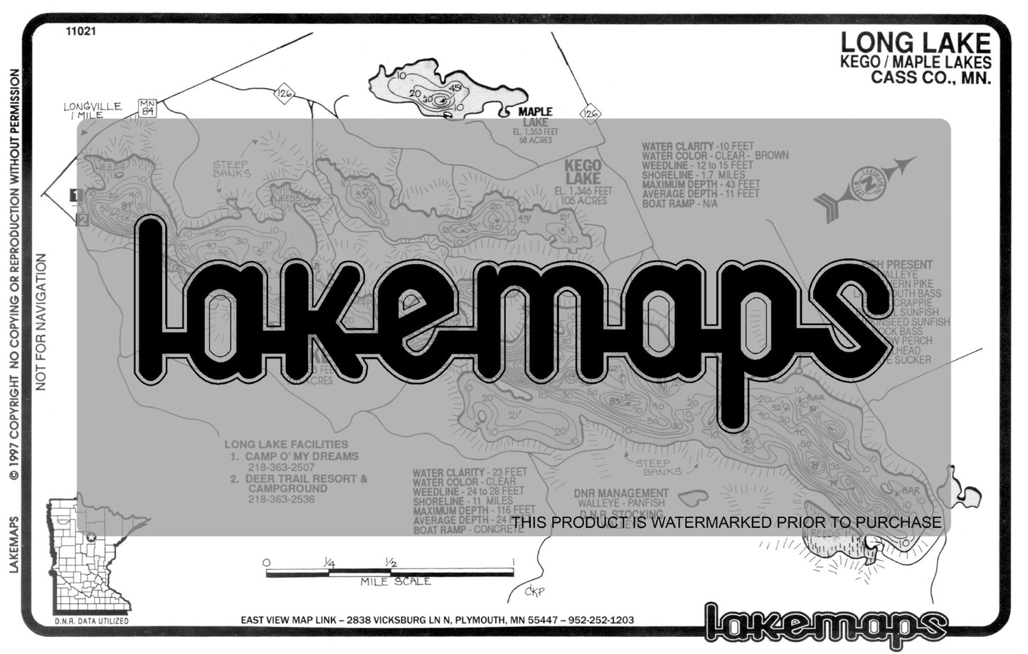 Cass County, MN - LONG / Kego (LONGVILLE) - Lakemap - 11021