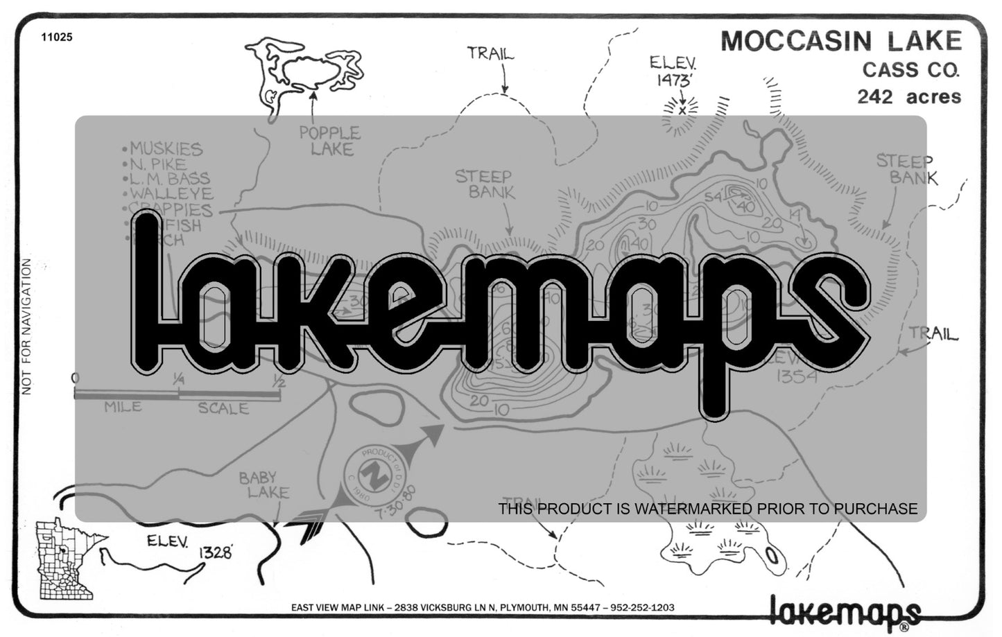 Cass County, MN - MOCCASIN - Lakemap - 11025