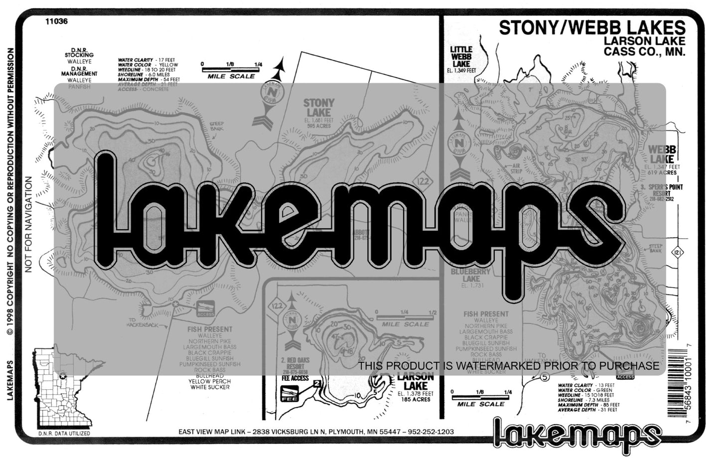 Cass County, MN - STONEY / Webb / Larson - Lakemap - 11036