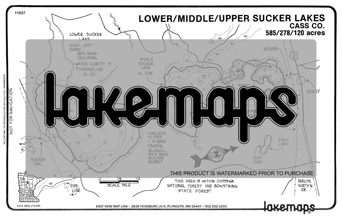 Cass County, MN - SUCKER /  Low /  Mid / Up - Lakemap - 11037