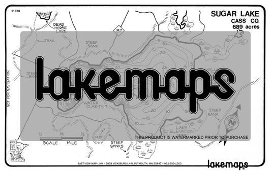 Cass County, MN - SUGAR (North of Remer) - Lakemap - 11038