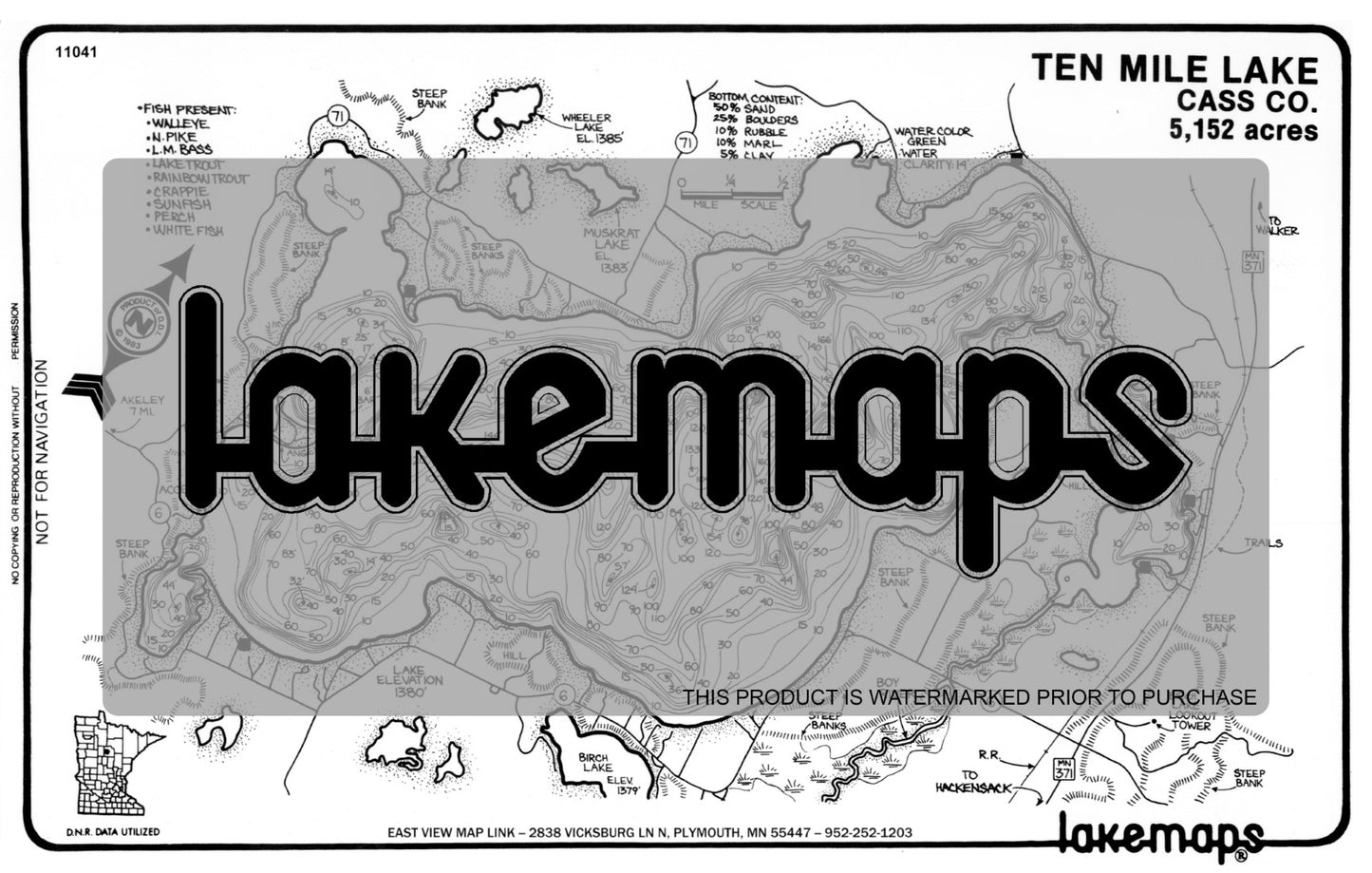 Cass County, MN - TEN MILE - Lakemap - 11041