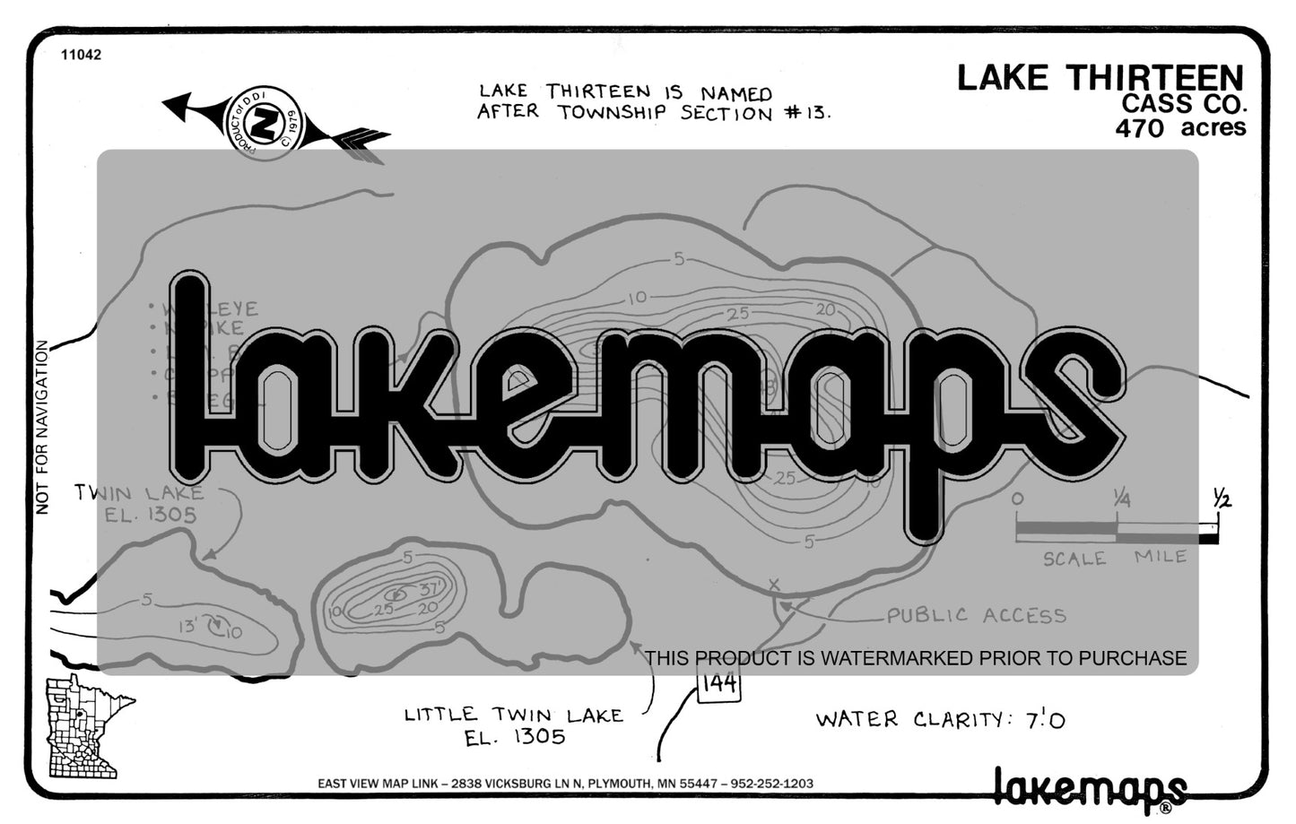 Cass County, MN - THIRTEEN - Lakemap - 11042