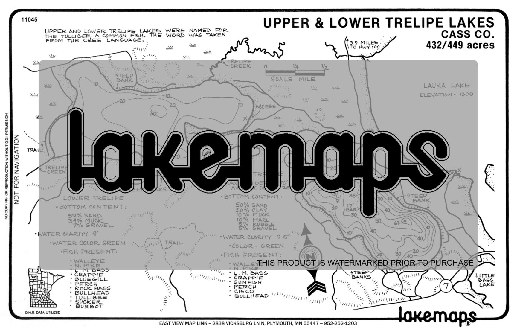 Cass County, MN - TRELIPE Upper / Lower - Lakemap - 11045