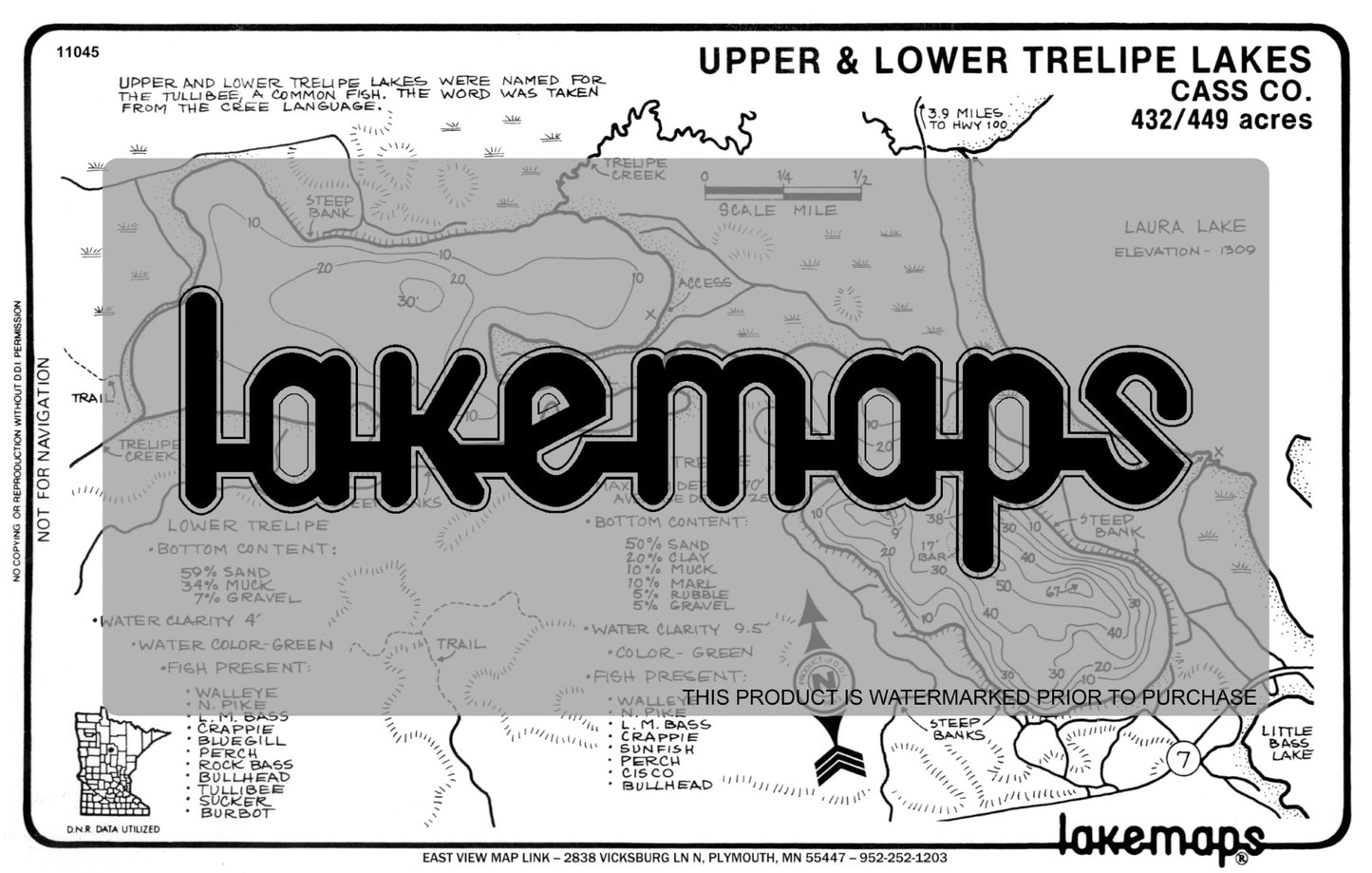 Cass County, MN - TRELIPE Upper / Lower - Lakemap - 11045