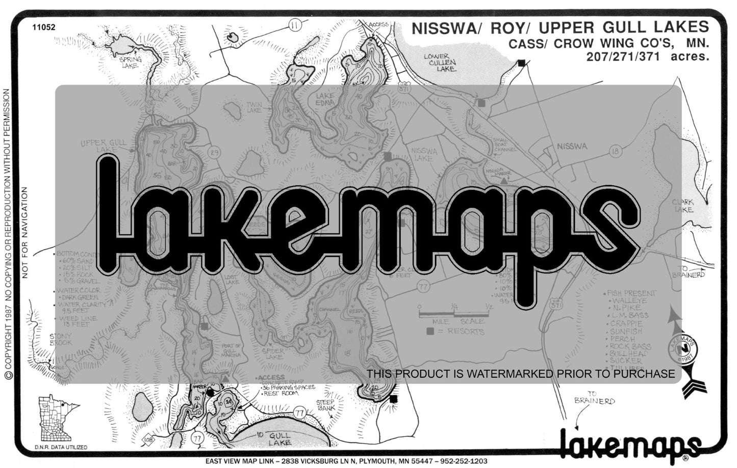 Cass County, MN - NISSWA /  Roy  /  Upper Gull - Lakemap - 11052