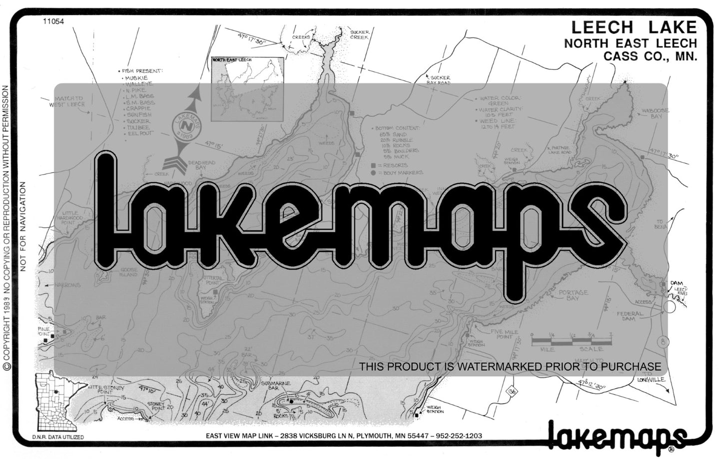 Cass County, MN - Leech Lake - North East Section - Lakemap - 11054