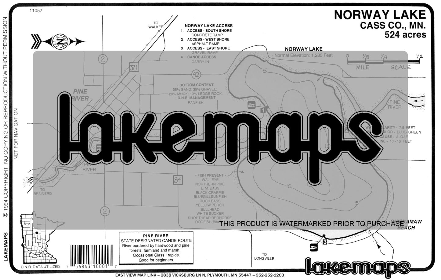 Cass County, MN - NORWAY - Lakemap - 11057