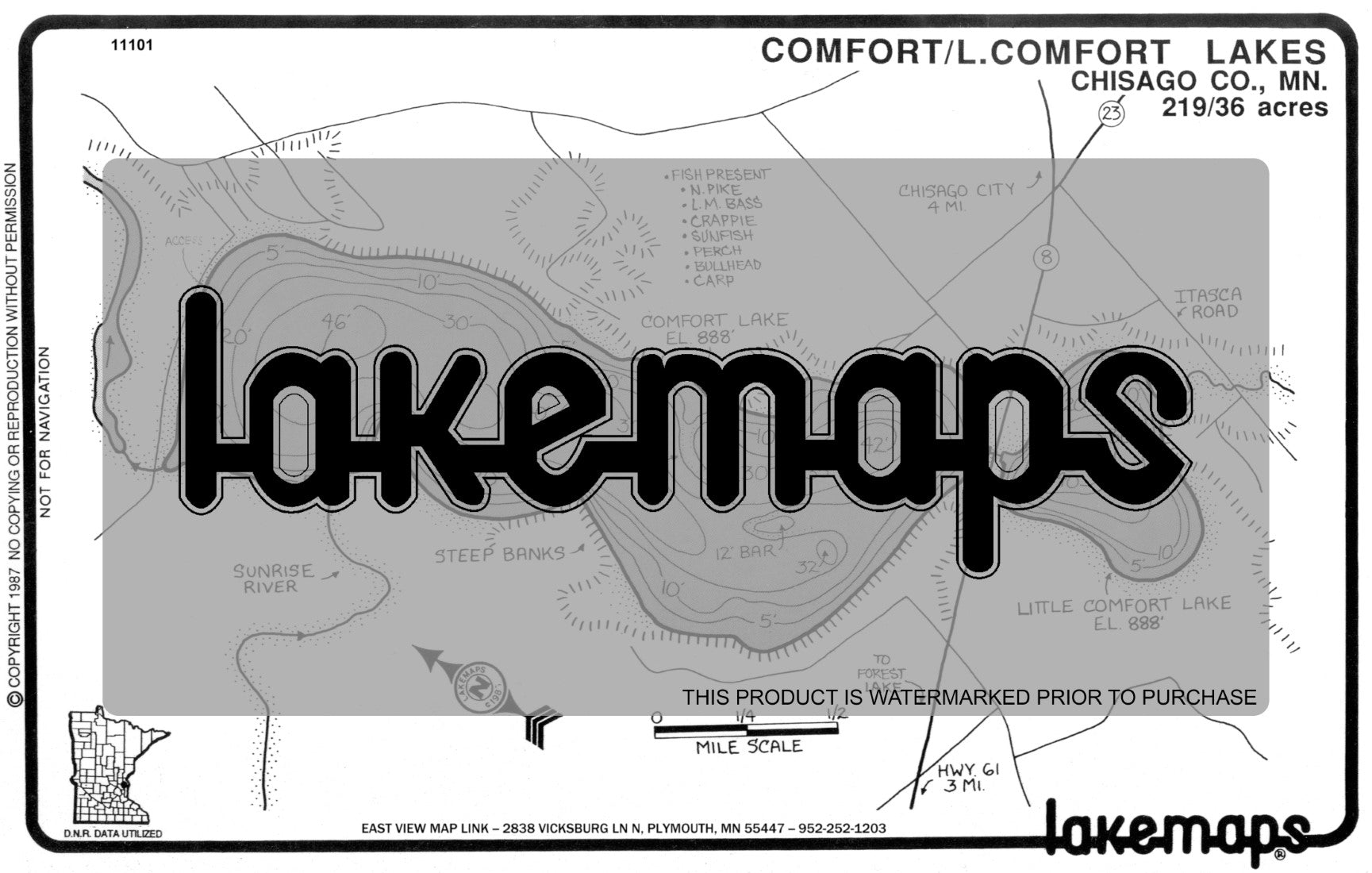 Chisago County, MN - COMFORT /  Little Comfort - Lakemap - 11101