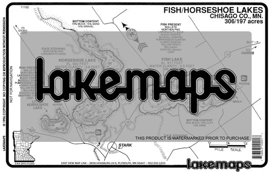 Chisago County, MN - FISH /  Horseshoe - Lakemap - 11102