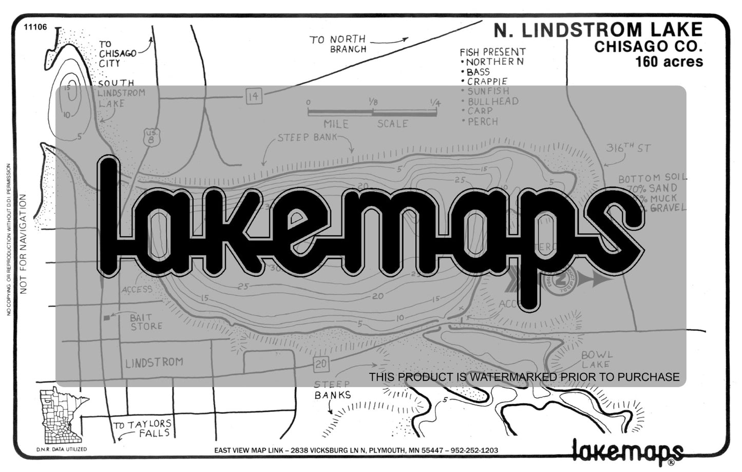 Chisago County, MN - LINDSTROM, North - Lakemap - 11106