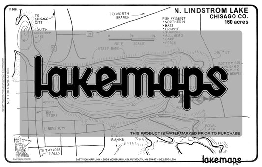 Chisago County, MN - LINDSTROM, North - Lakemap - 11106