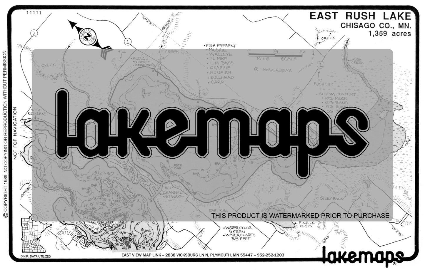 Chisago County, MN - RUSH, East - Lakemap - 11111