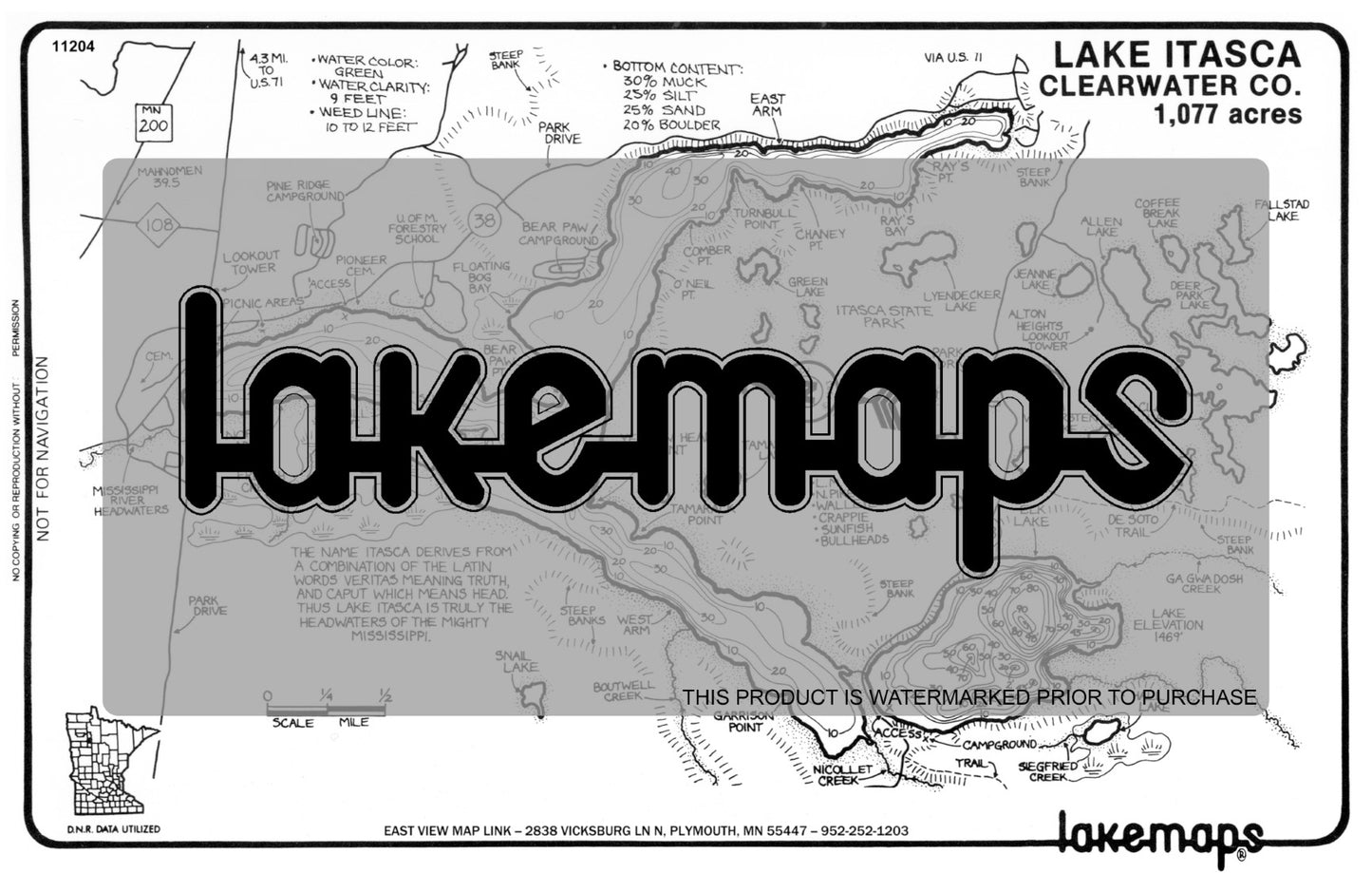 Clearwater County, MN - ITASCA - Lakemap - 11204