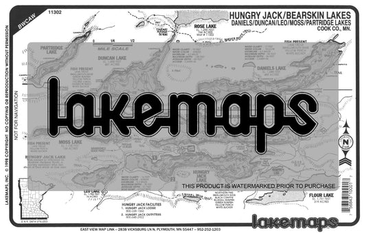 Cook County, MN - HUNGRY JACK / Bearskin / Duncan / MOSS / Daniels(BWCA) - Lakemap - 11302