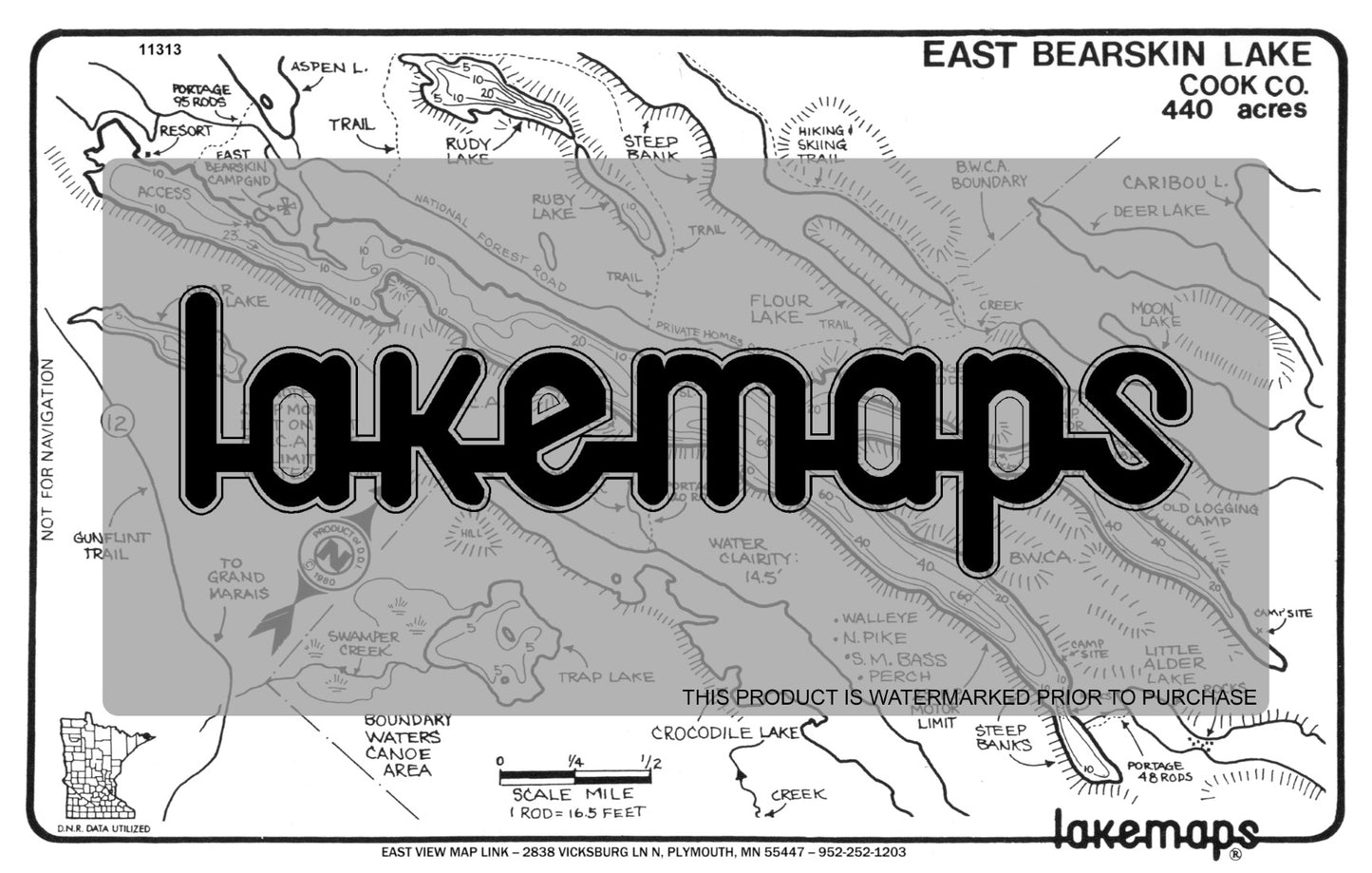 Cook County, MN - EAST BEARSKIN (BWCA) - Lakemap - 11313