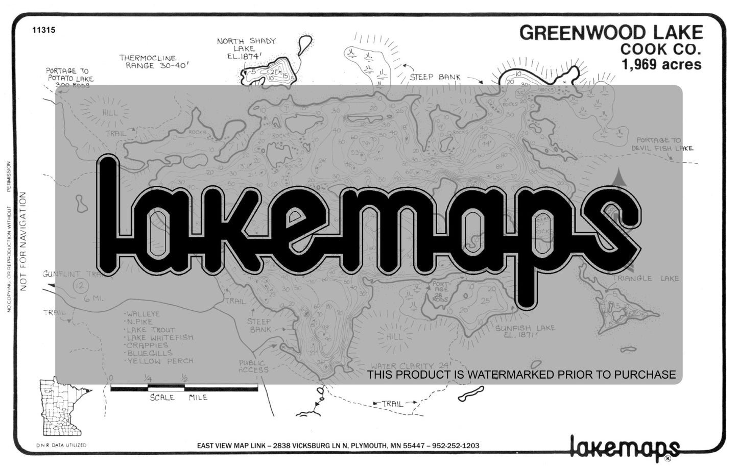 Cook County, MN - GREENWOOD - Lakemap - 11315