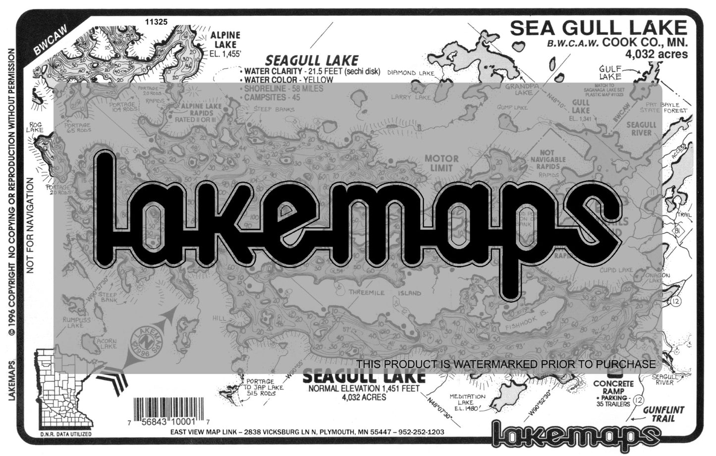 Cook County, MN - SEAGULL (BWCA) - Lakemap - 11325