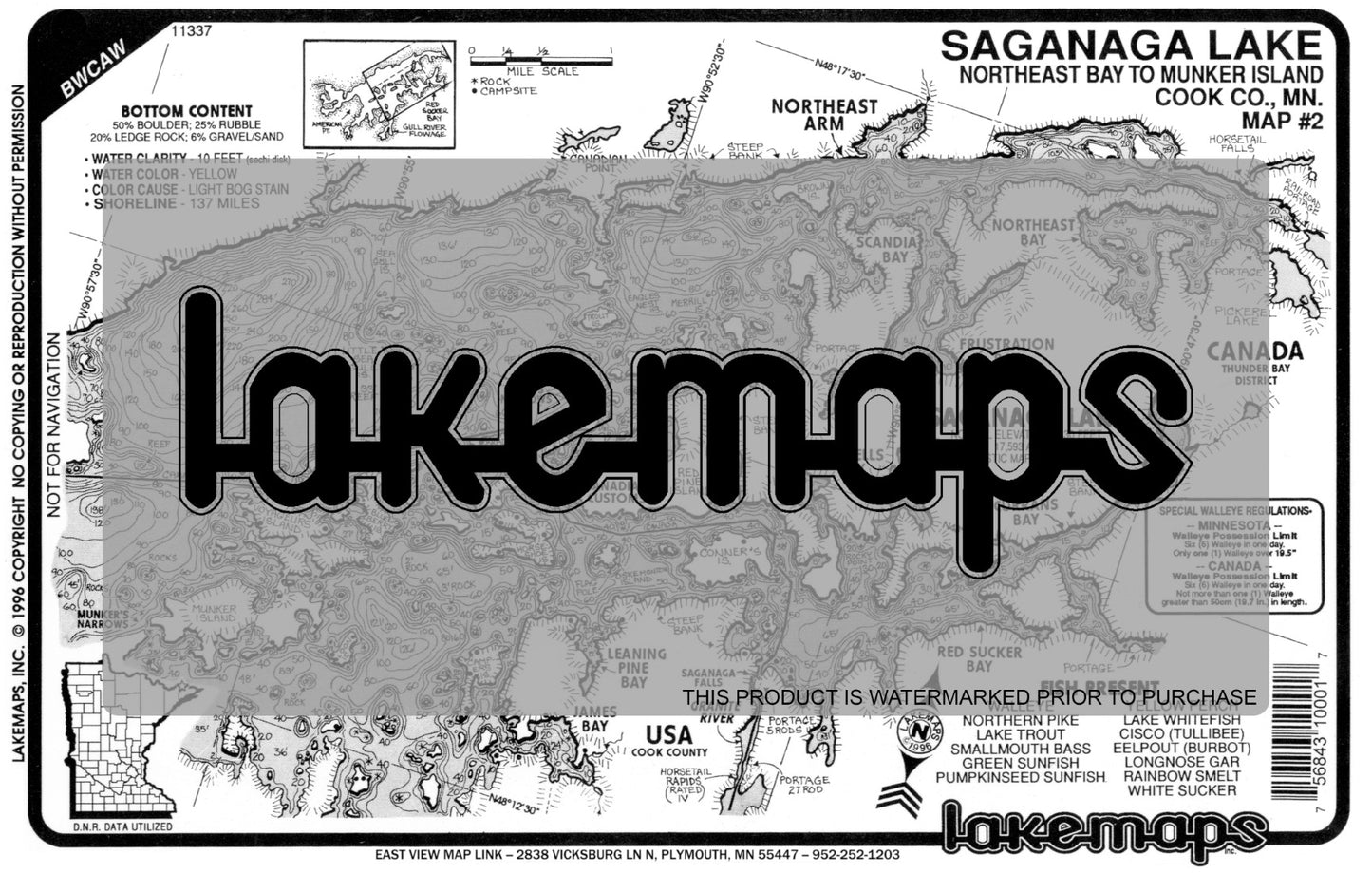 Cook County, MN - Saganaga Lake - Map 2 - Campers Isl. To N.E. Bay & Red Sucker Bay - Lakemap - 11337