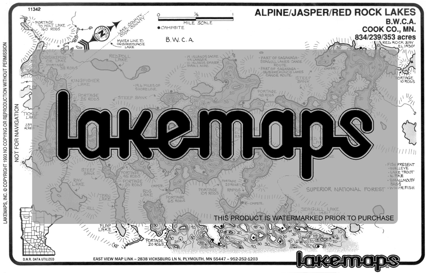 Cook County, MN - ALPINE /  Jasper /  Red Rock - Lakemap - 11342